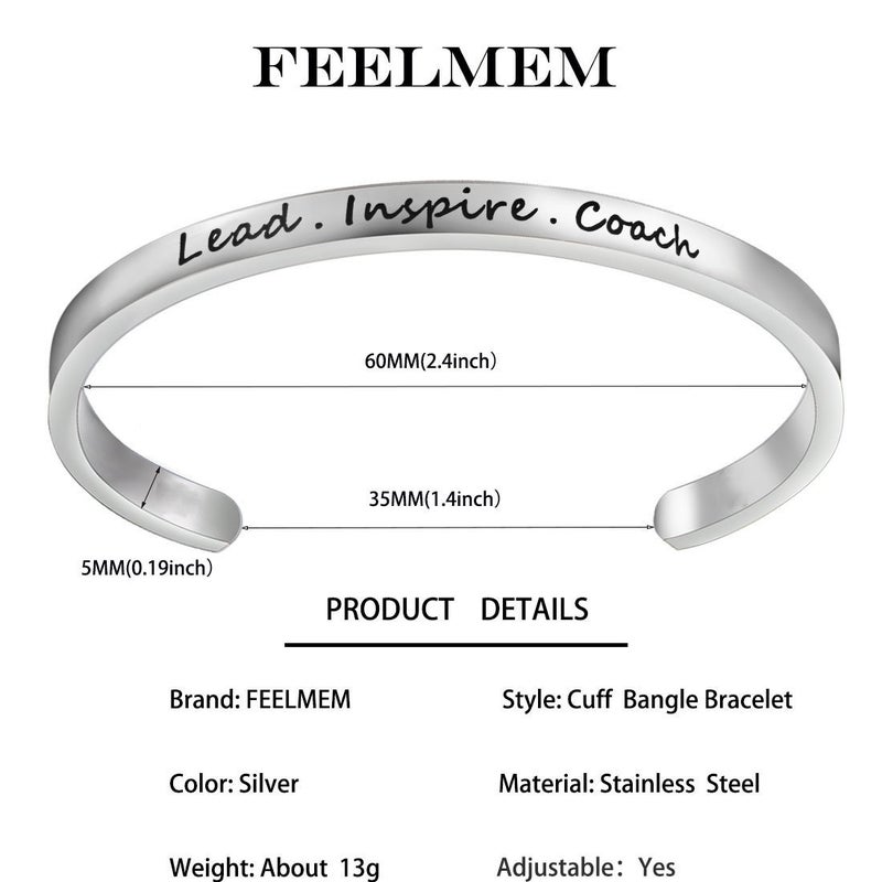 FEELMEM Cheerleader Bracelet Lead Inspire Coach Cuff Bangle Bracelet,Cheer Jewelry(SILVER) - Image 2